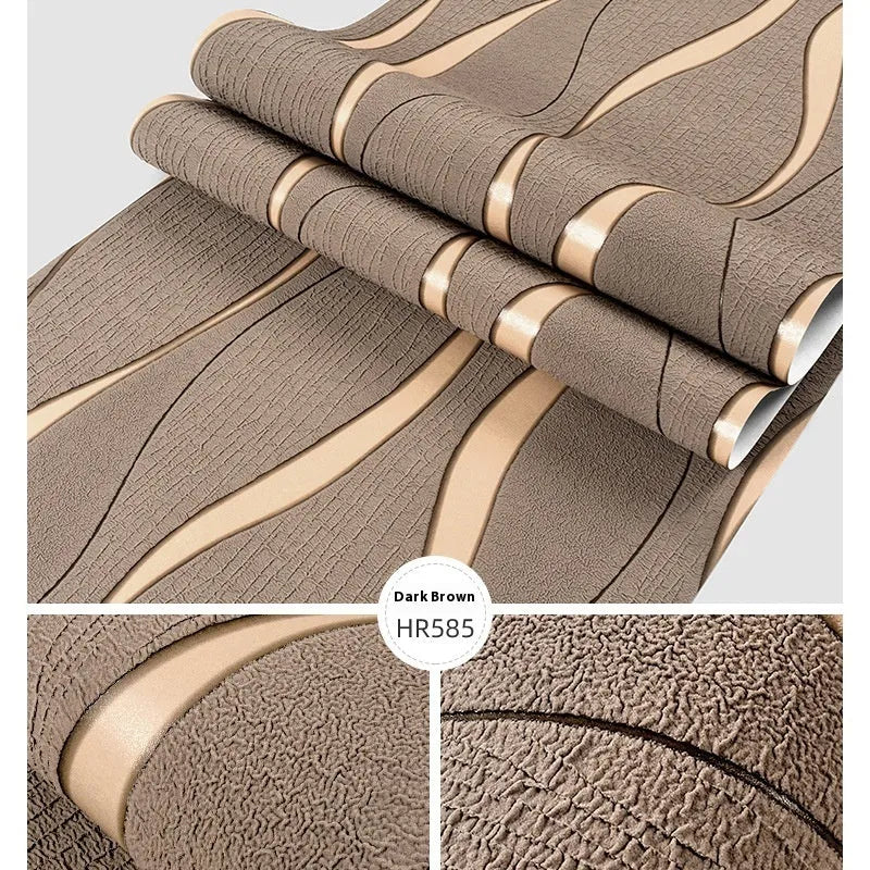 Curve stripe 3D textured wallpaper roll in deerskin velvet for video background