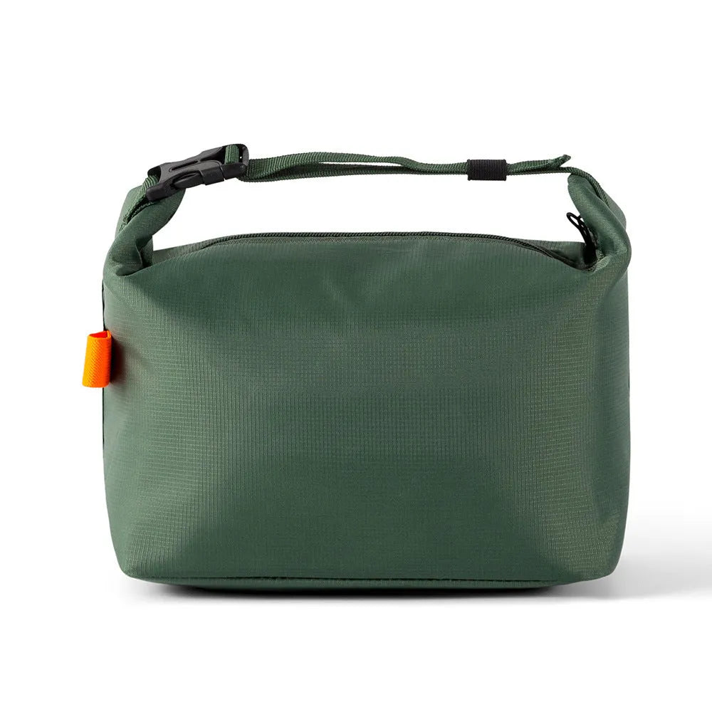 Japanese-style insulated lunch bag in Oxford cloth, shown in Army Green colour with a wide opening.