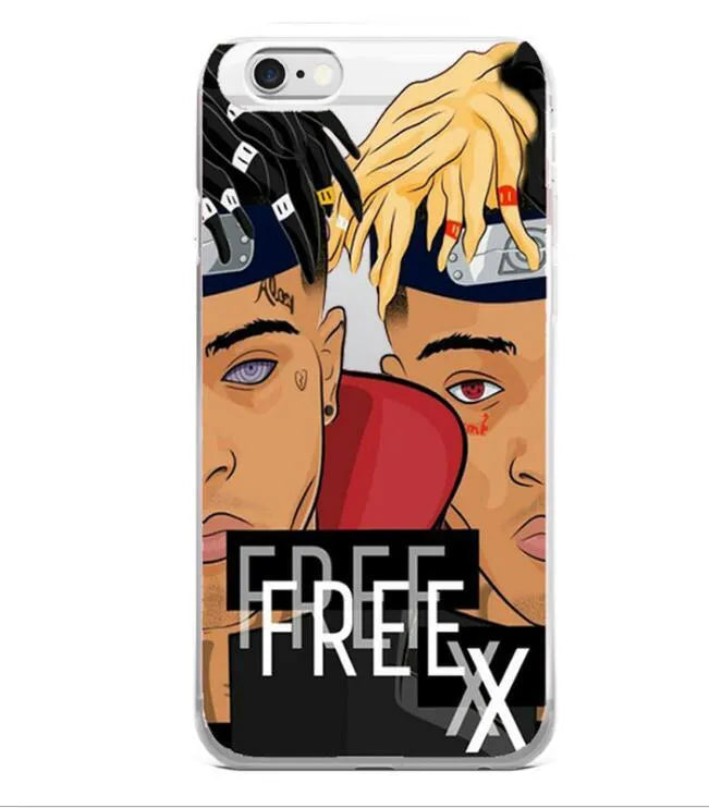 Half-wrapped transparent iPhone case with XXTentacion artwork design showing matte finish texture