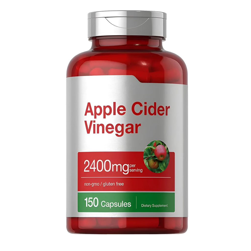 Bottle of 150 apple vinegar health capsules, dietary supplement tablets