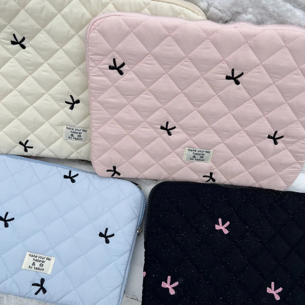 Embroidered rhombus bow design laptop storage bag in nylon material