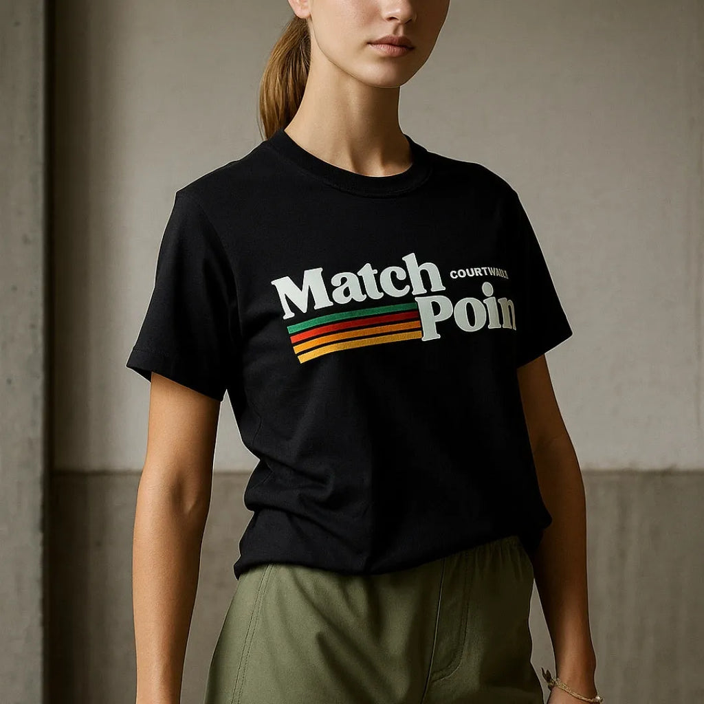 Black men's casual t-shirt with 3D digital text print, round neck, and short sleeves.