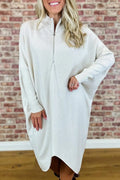 Women's solid colour knitted dress with raglan sleeves and zipper detail