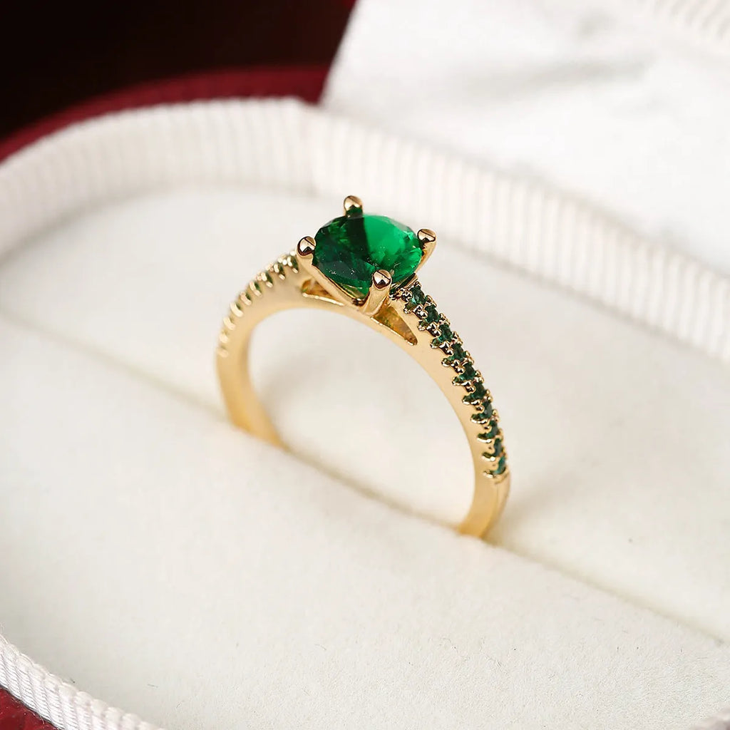 Geometric hexagon zircon copper ring in gold rose red electroplated finish, size UK 7.