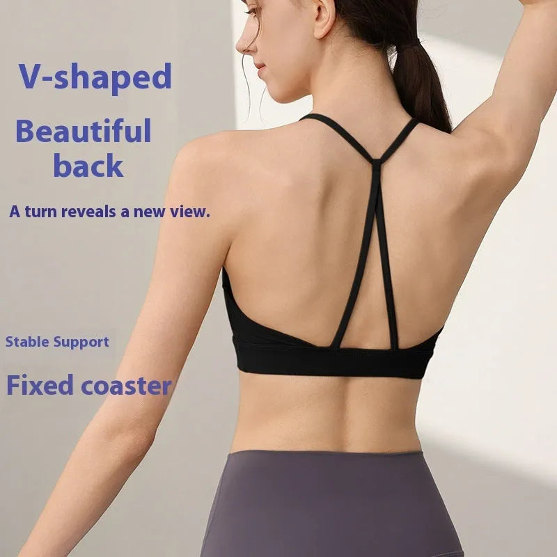 Women's nylon sports vest with fixed double-shoulder straps in black, white, green tea green, Starship pink and sunshine desert colours for running and yoga