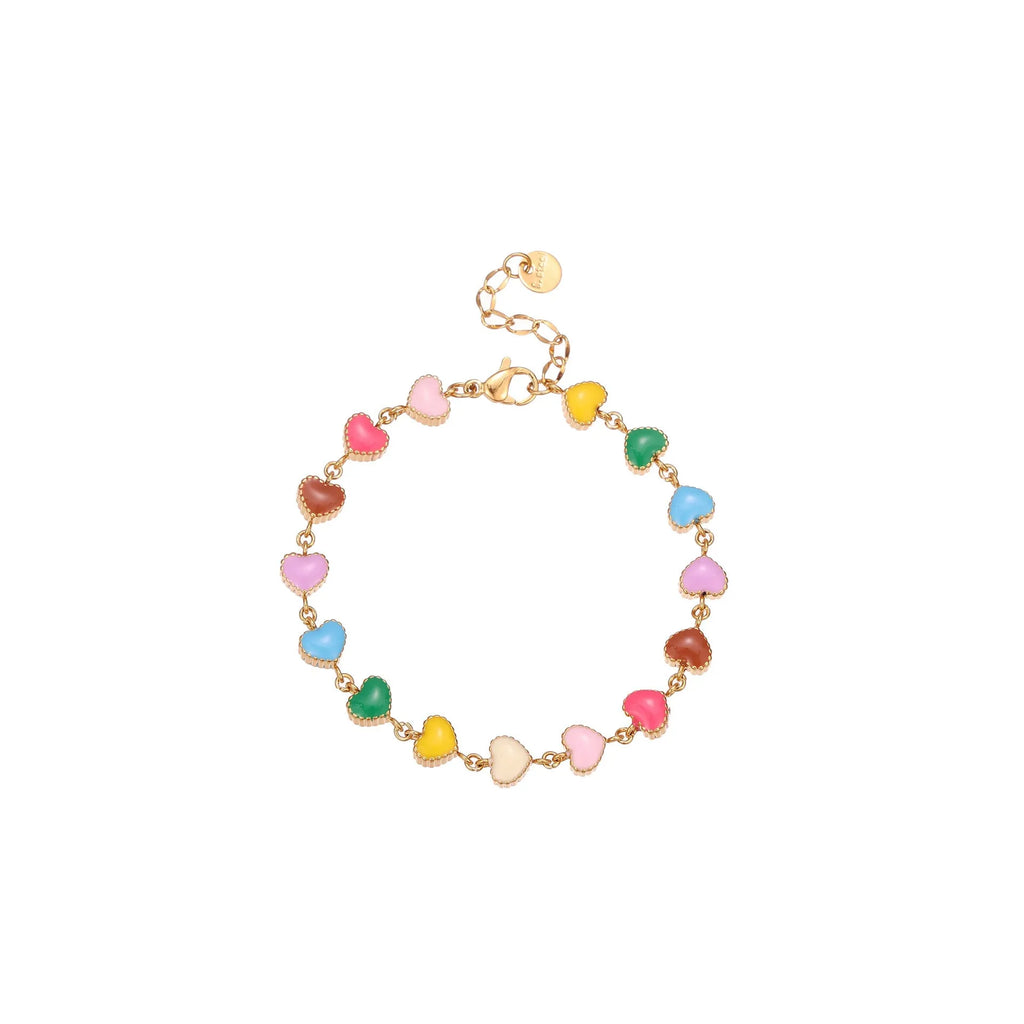 Heart-shaped stainless steel bracelet with colourful oil pattern in gold or steel finish