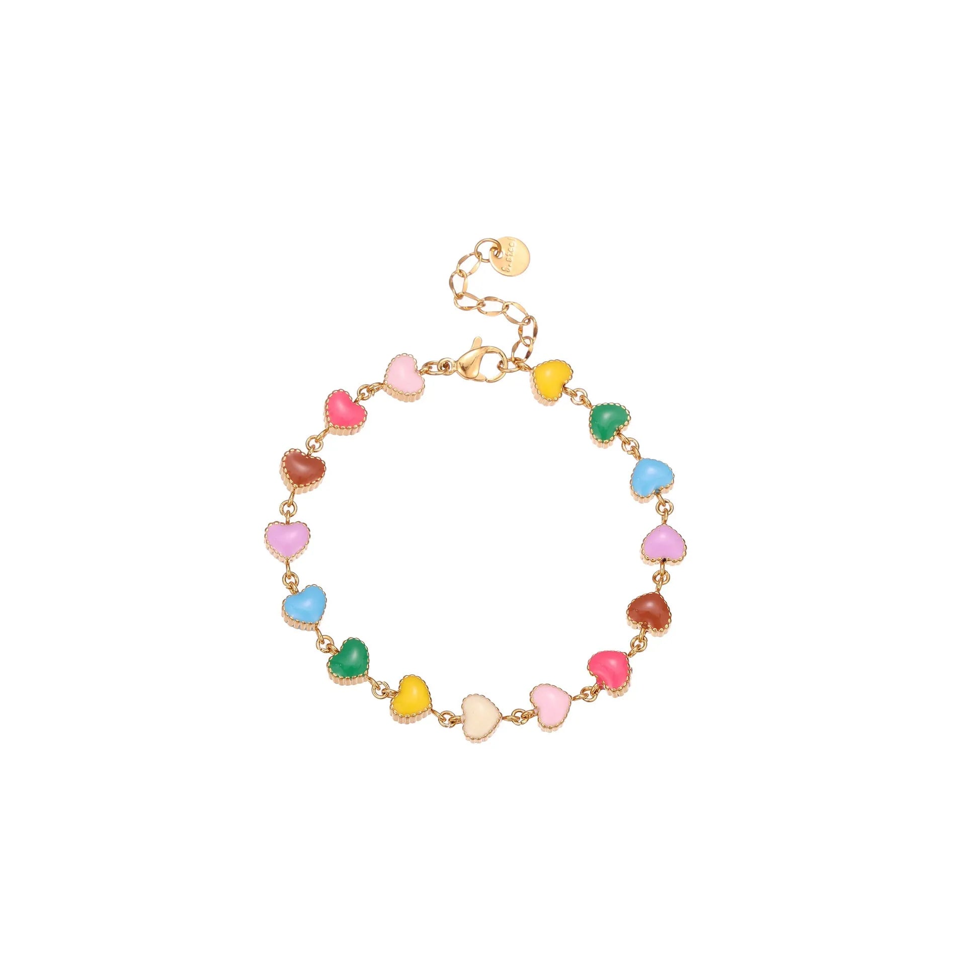 Heart-shaped stainless steel bracelet with colourful oil pattern in gold or steel finish