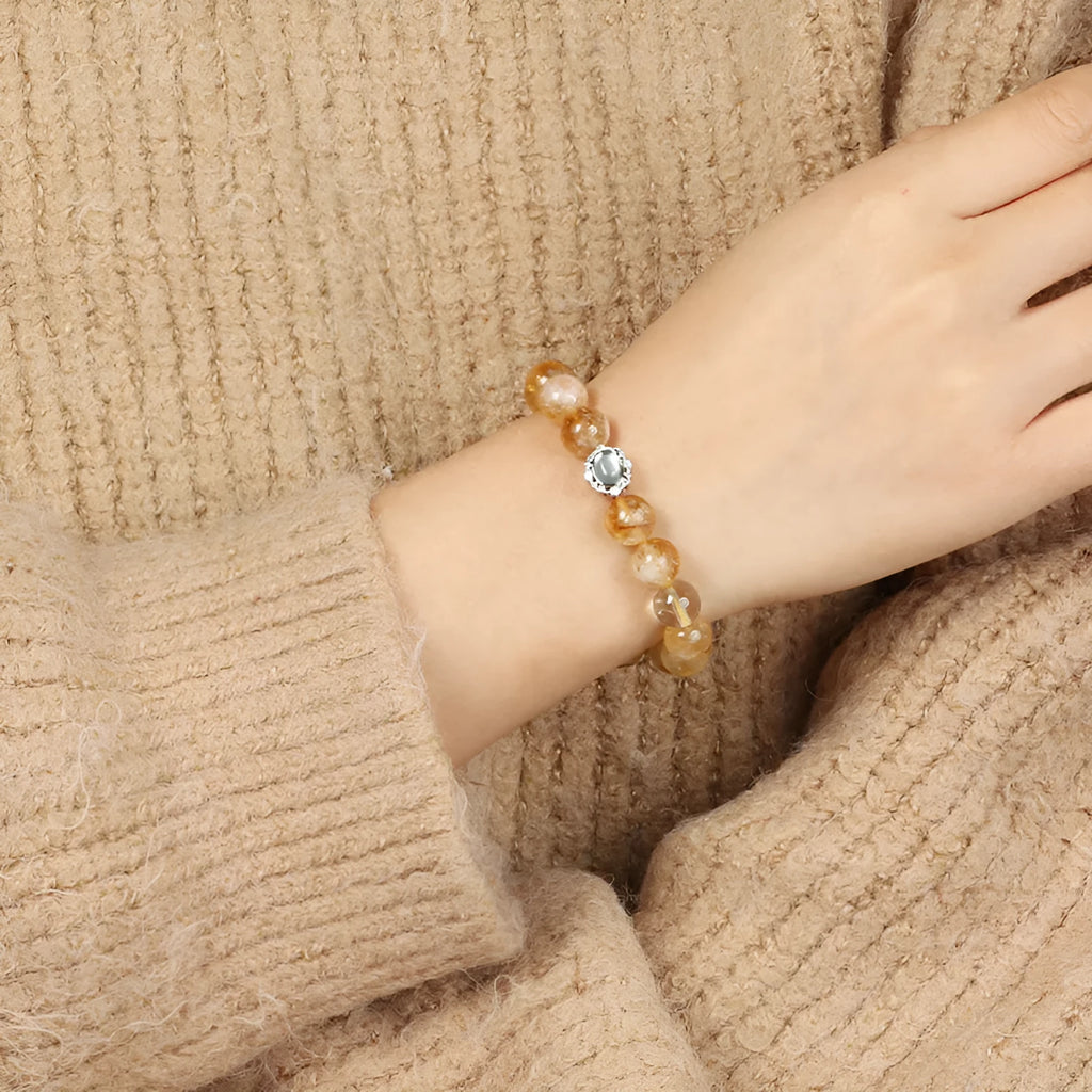 Crystal citrine bracelet with 10mm geometry-shaped element and polished surfaces