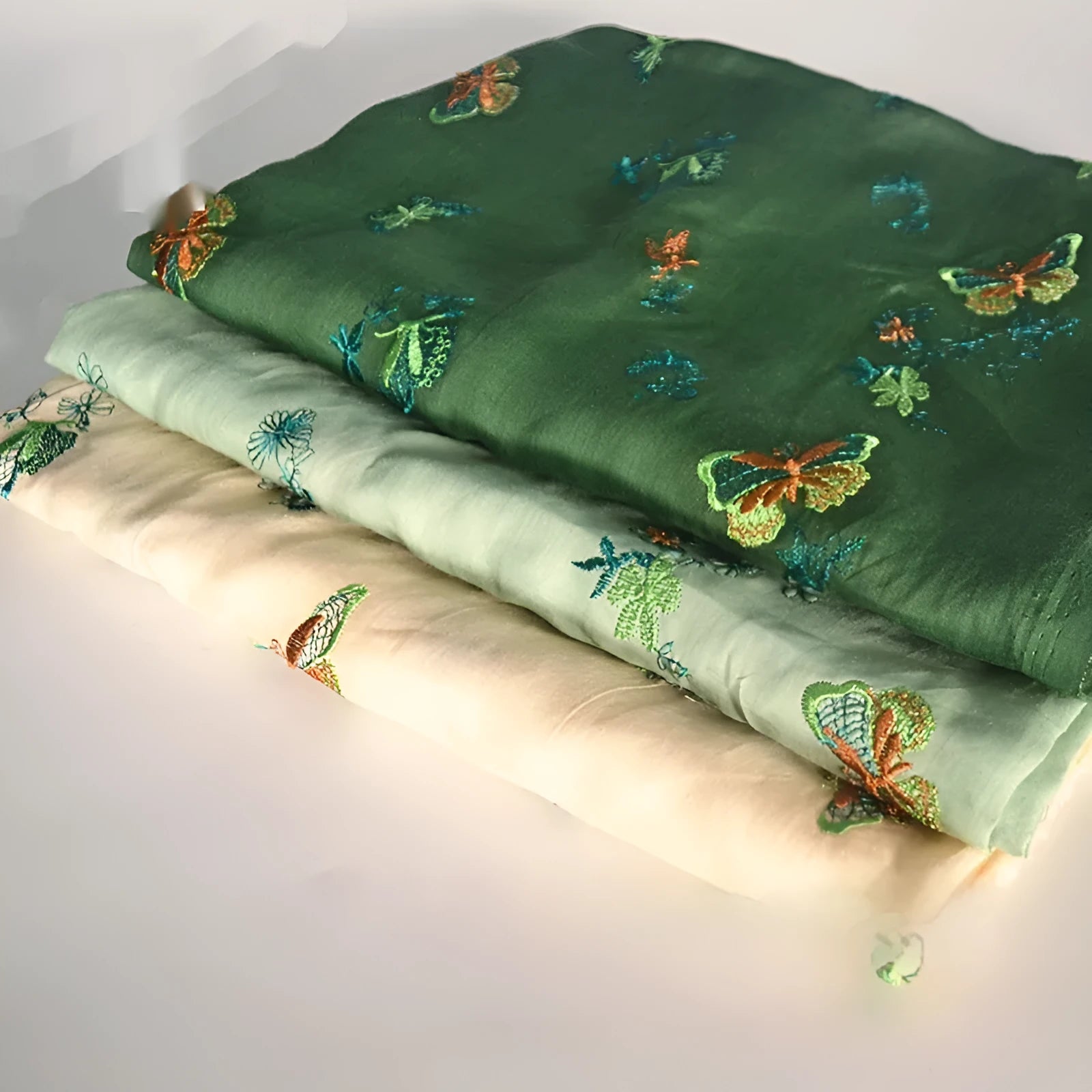 Pure ramie fabric for Hanfu clothing in beige, dark green and grass green colours