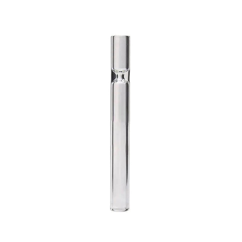 Straight transparent glass telescopic smoke pipe nozzle on a plain background.