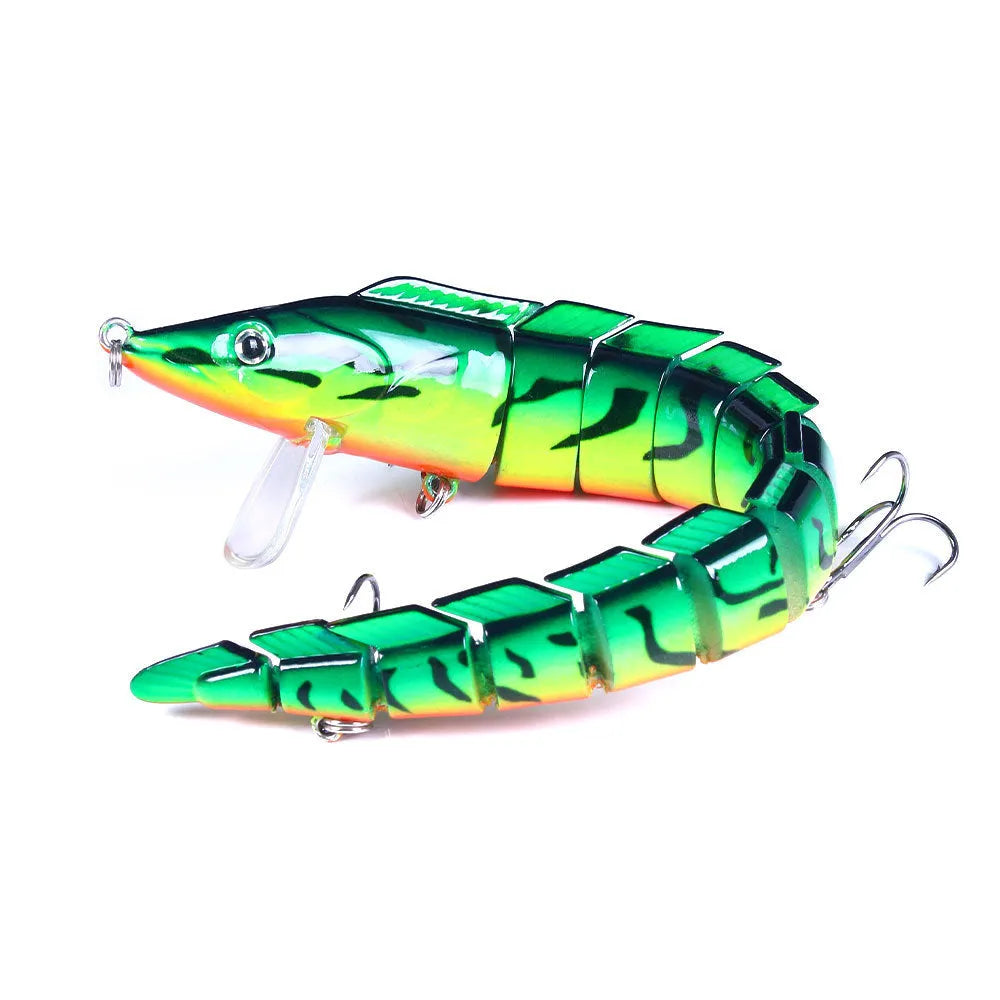 Soft plastic multi-section loach fishing lure measuring 23cm, shown in a high-visibility colour pattern.