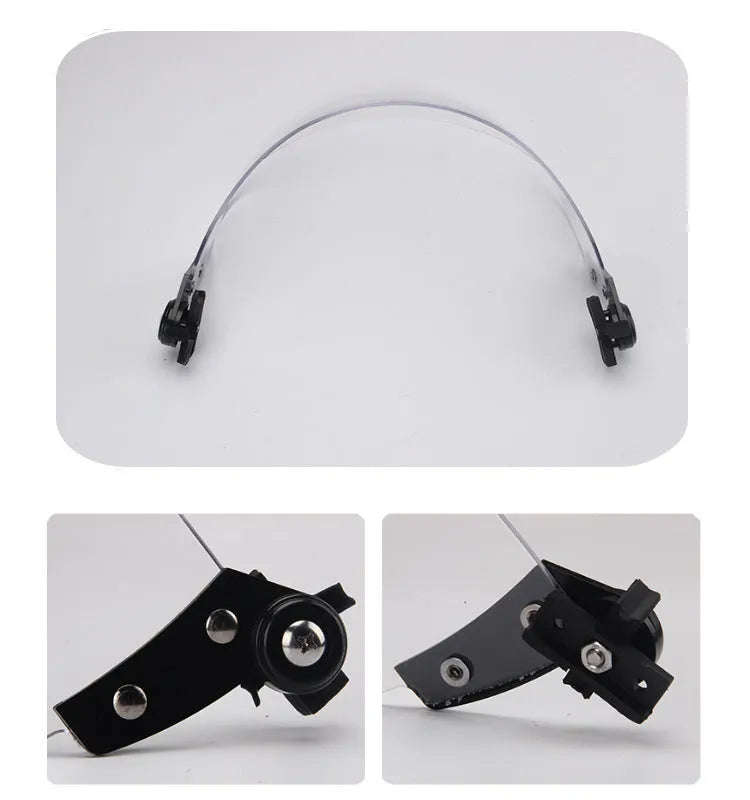 Transparent windproof explosion-proof face mask with guide rail for helmet mounting.