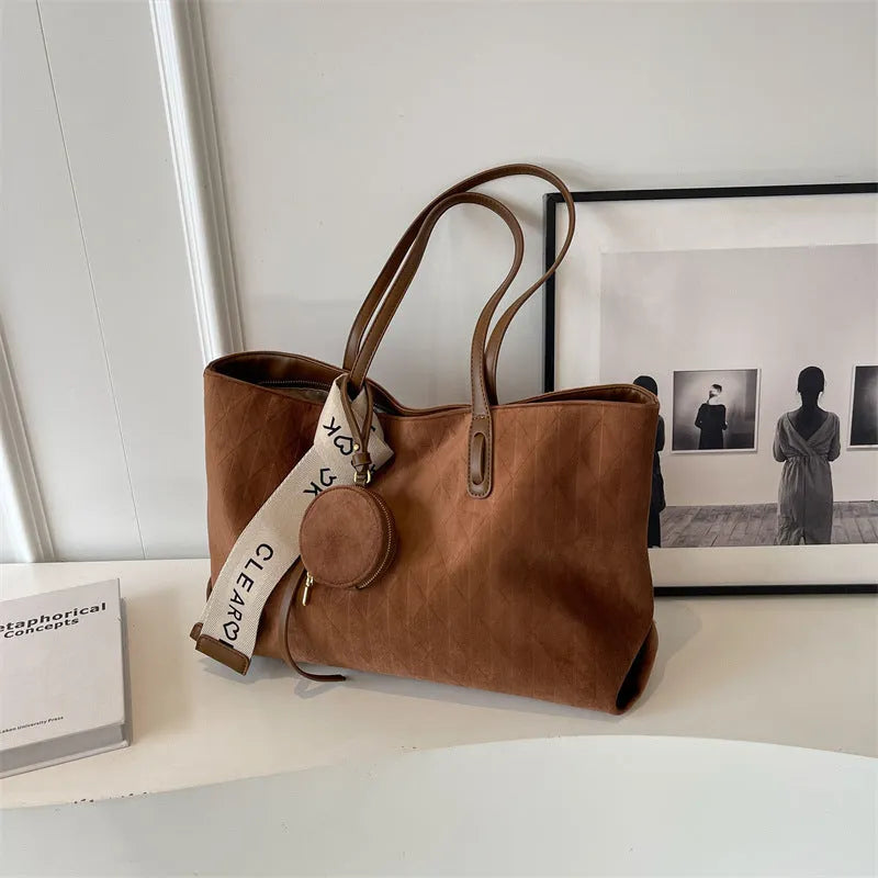 Large capacity casual polyester tote shoulder bag in horizontal square shape with shoulder strap