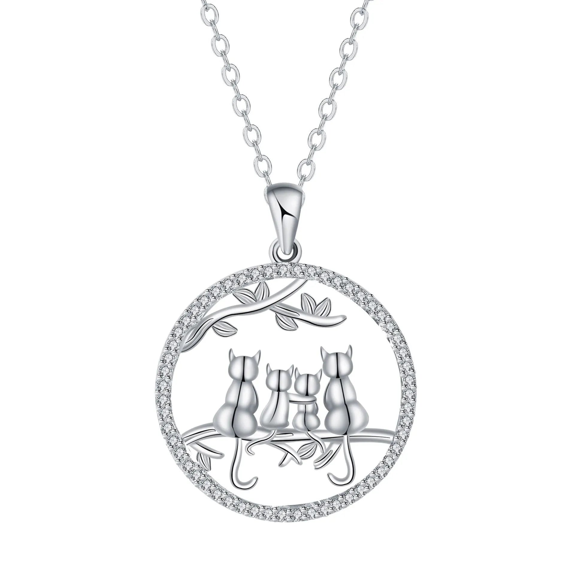 Four Kitten Necklace women's cat pendant jewellery with copper cross chain and electroplated finish