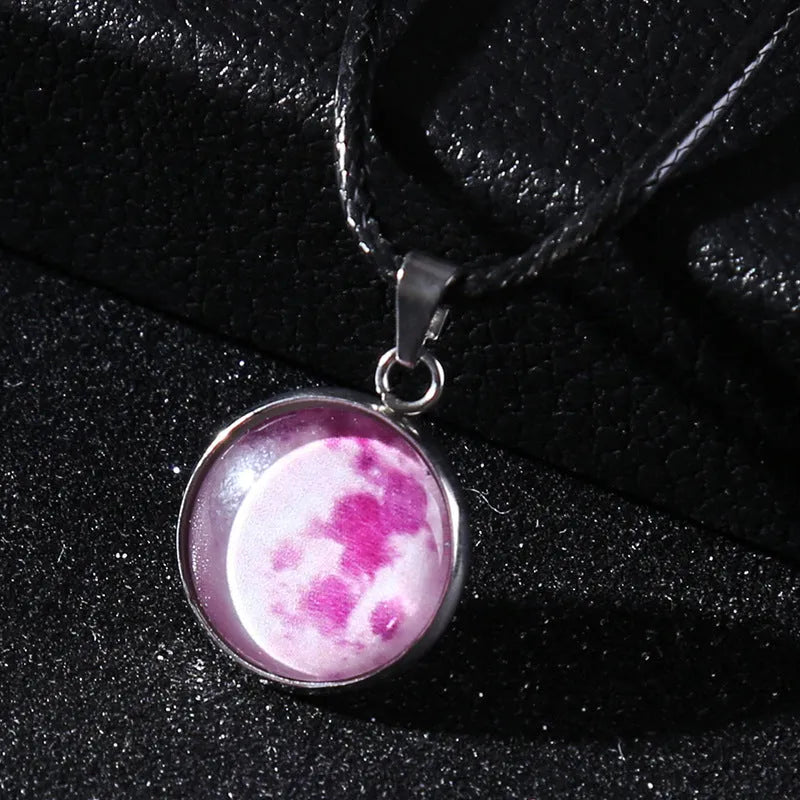 Christmas moon night sky luminous alloy pendant necklace with colourful glass constellation design