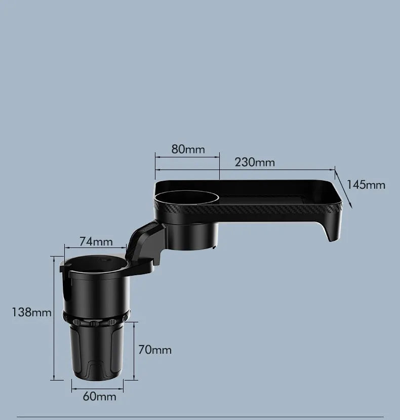 Black 360-degree rotating car cup holder dinner tray in vehicle console