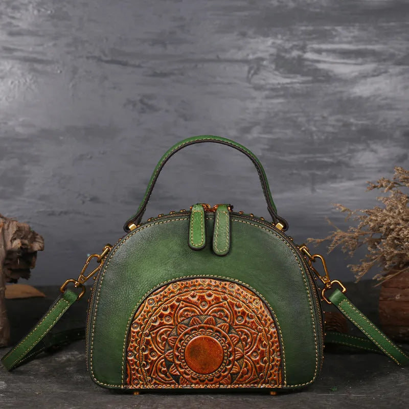 Vintage suede leather handbag in Bean Shahong colour showing internal ID pocket and mobile phone compartment.
