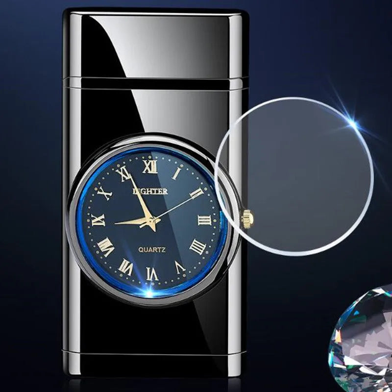 Metal multifunctional watch cigarette lighter with wind resistance and LED flashing lamp