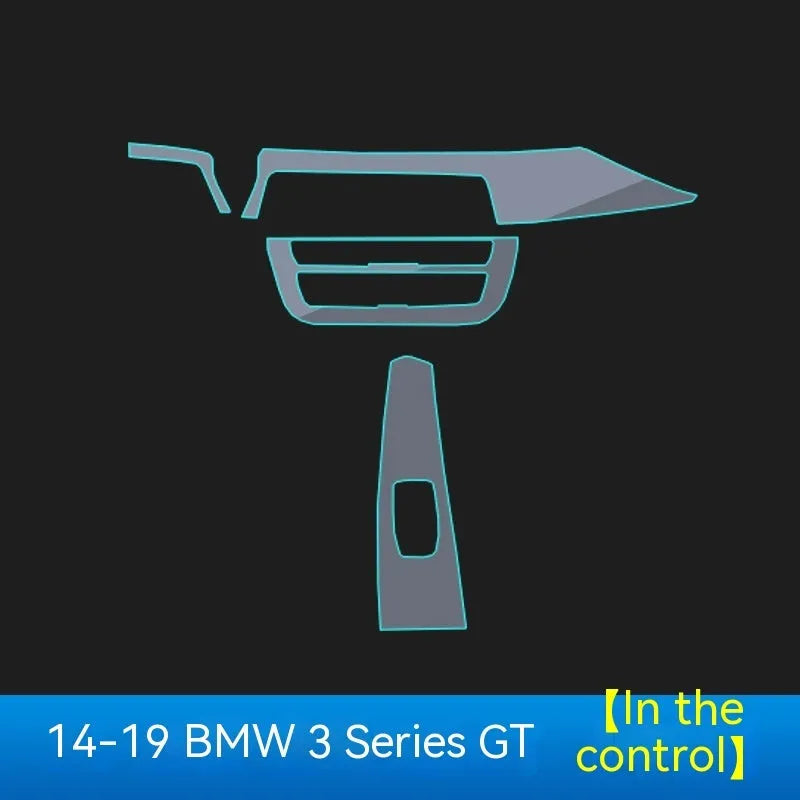 Transparent TPU protective film for BMW 3 Series dashboard and centre console, 2014-2020 models.