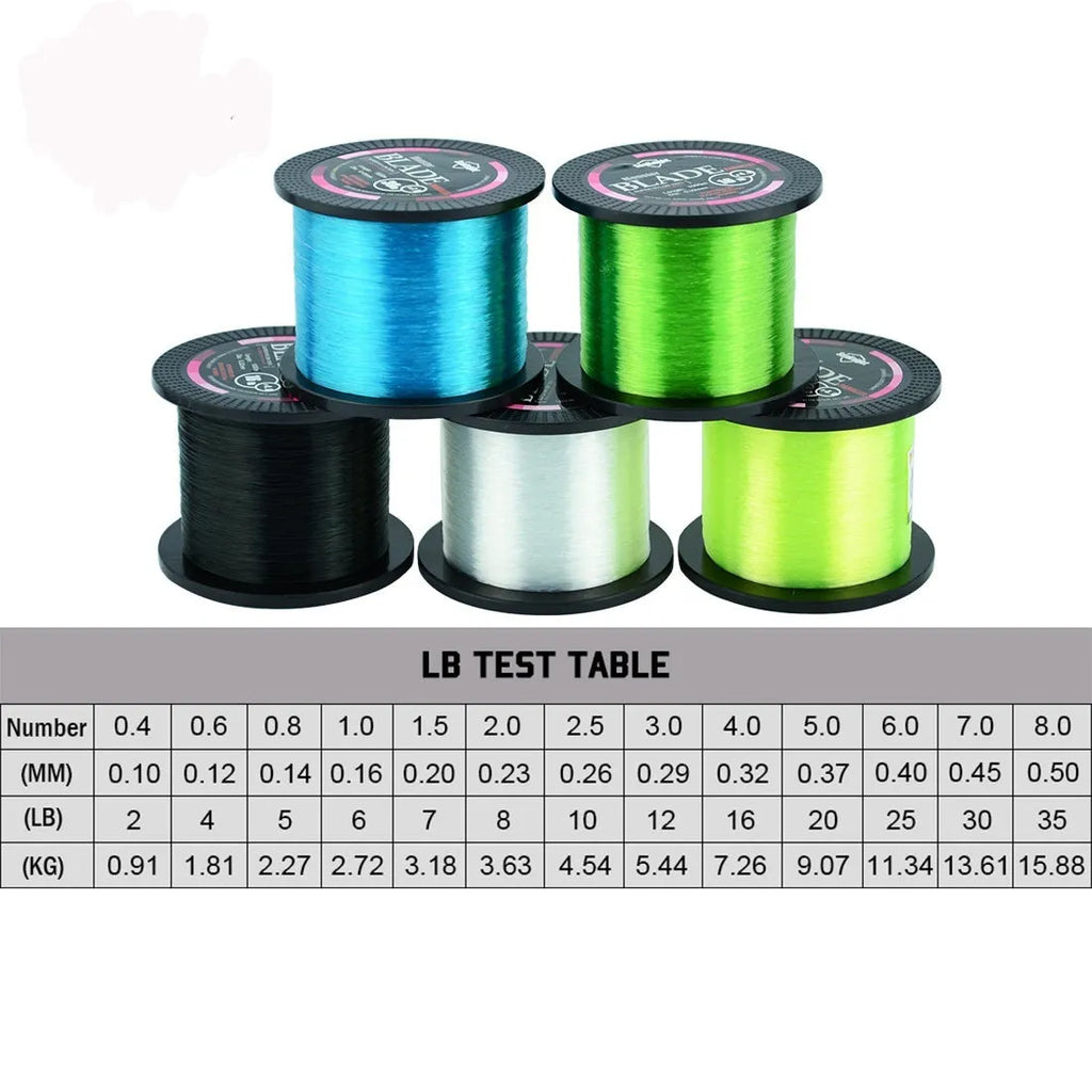 Seaknight1000 M spool of nylon monofilament fishing line in white, green, blue, yellow, or black.