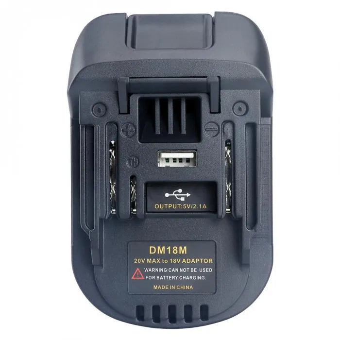 Black Milwaukee to Makita battery adapter for DM18M tools and H99F batteries