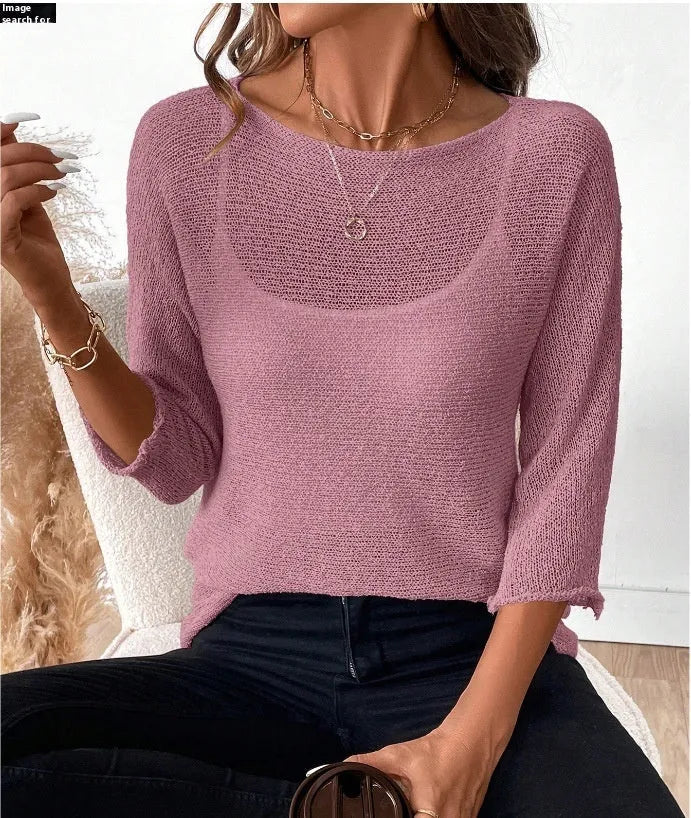 Women's knitted off-shoulder top with 3D pattern and 3/4 sleeves in multiple colour options