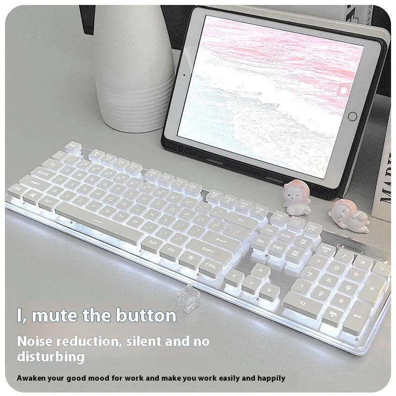Wired mute mechanical-feel keyboard with backlighting in ABS casing, 44 cm length