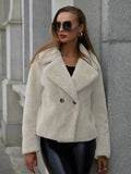 Women's loose short faux fur coat in Rose Red colour with regular sleeves and 50cm length