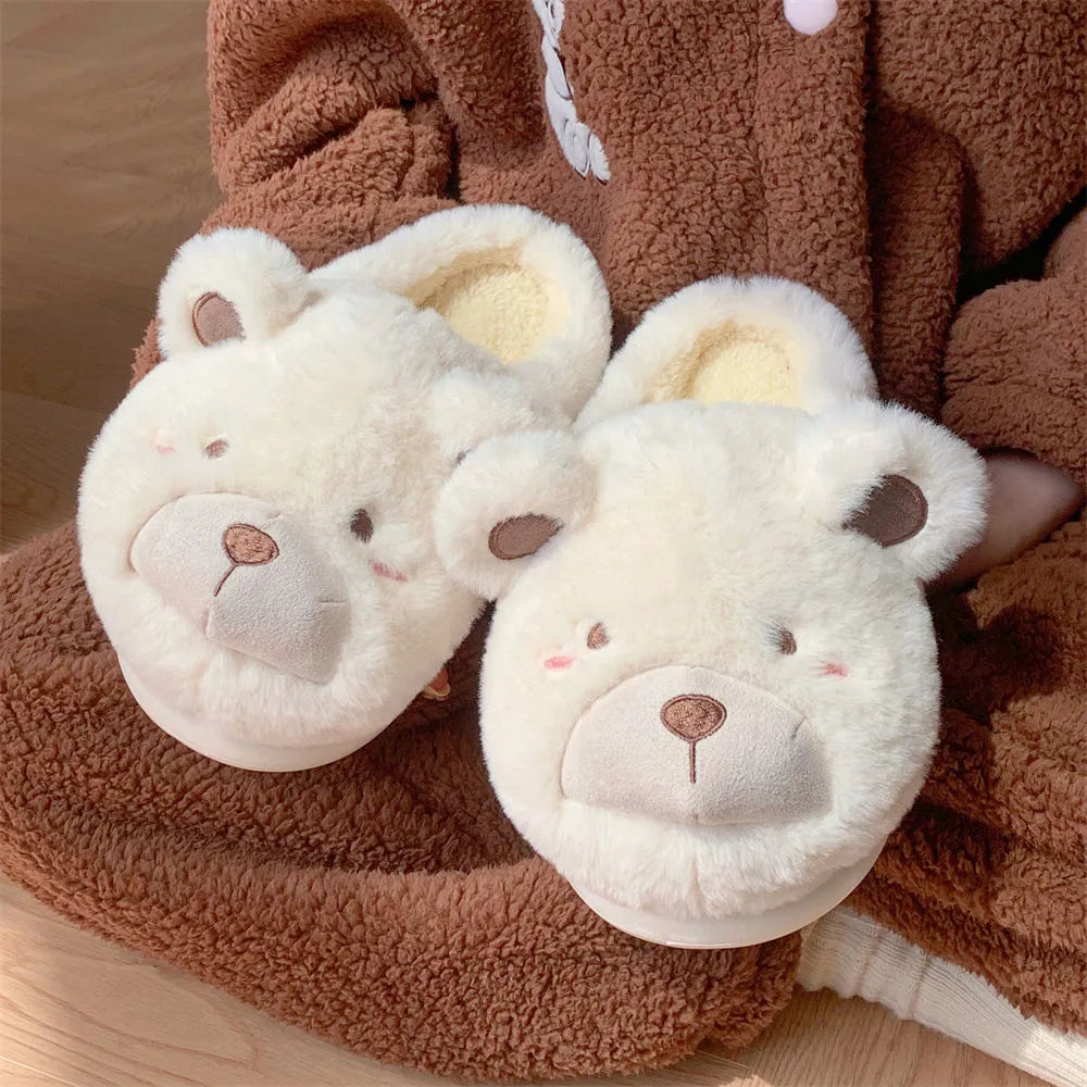 Women's baotou plush slippers with suede upper and round toe in milky white colour