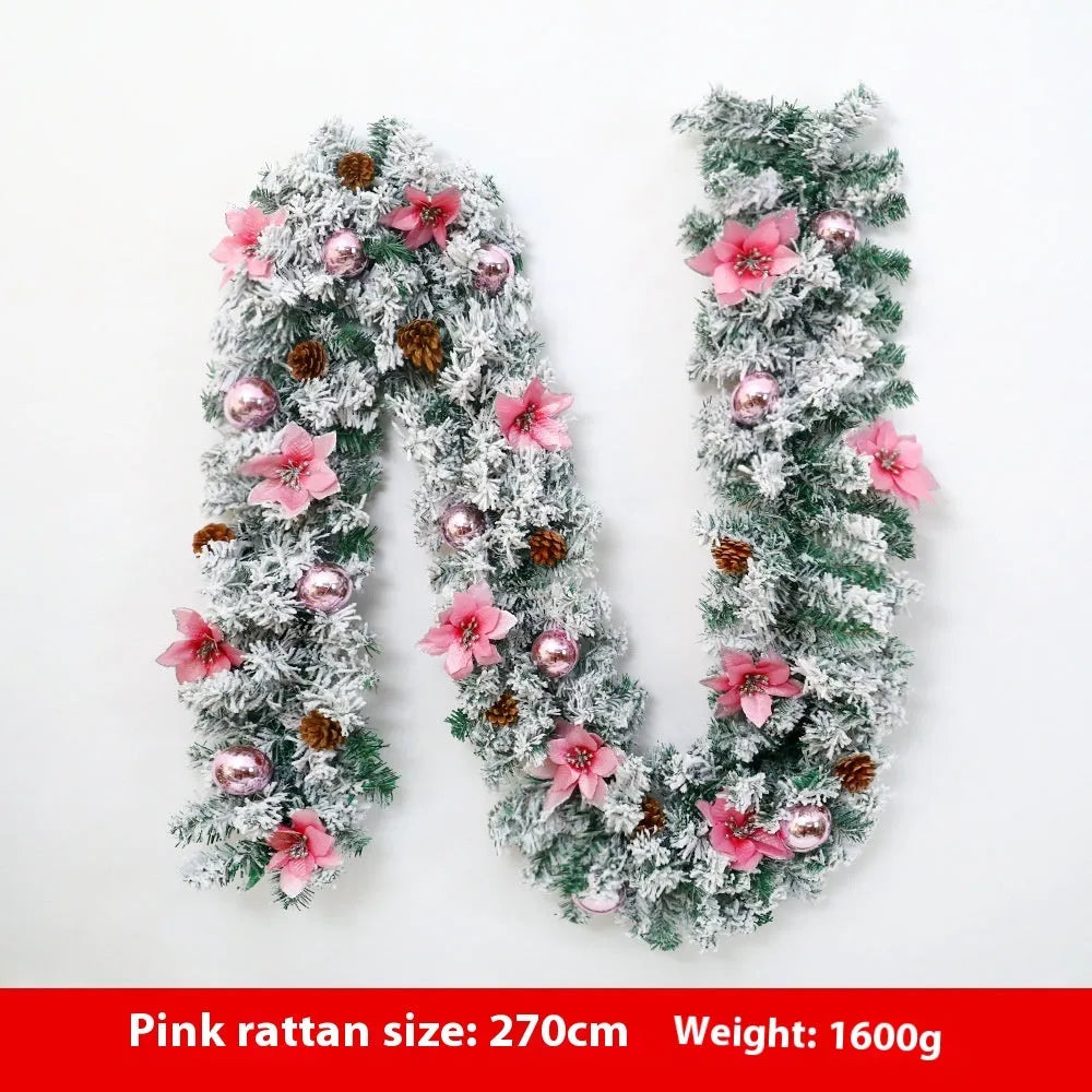 240cm long PVC Christmas rattan garland with flocking decoration in a choice of five colours.