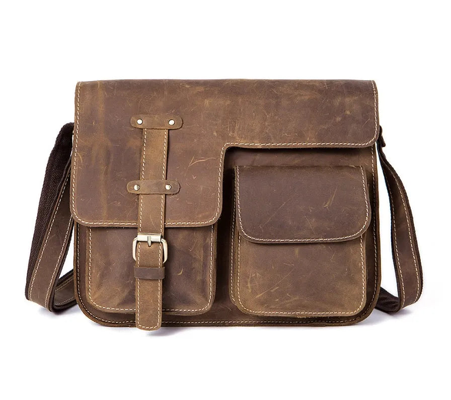 Genuine leather vintage messenger crossbody bag with adjustable shoulder strap
