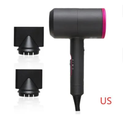 Professional black hotel hair dryer with long cable and worldwide voltage plug options