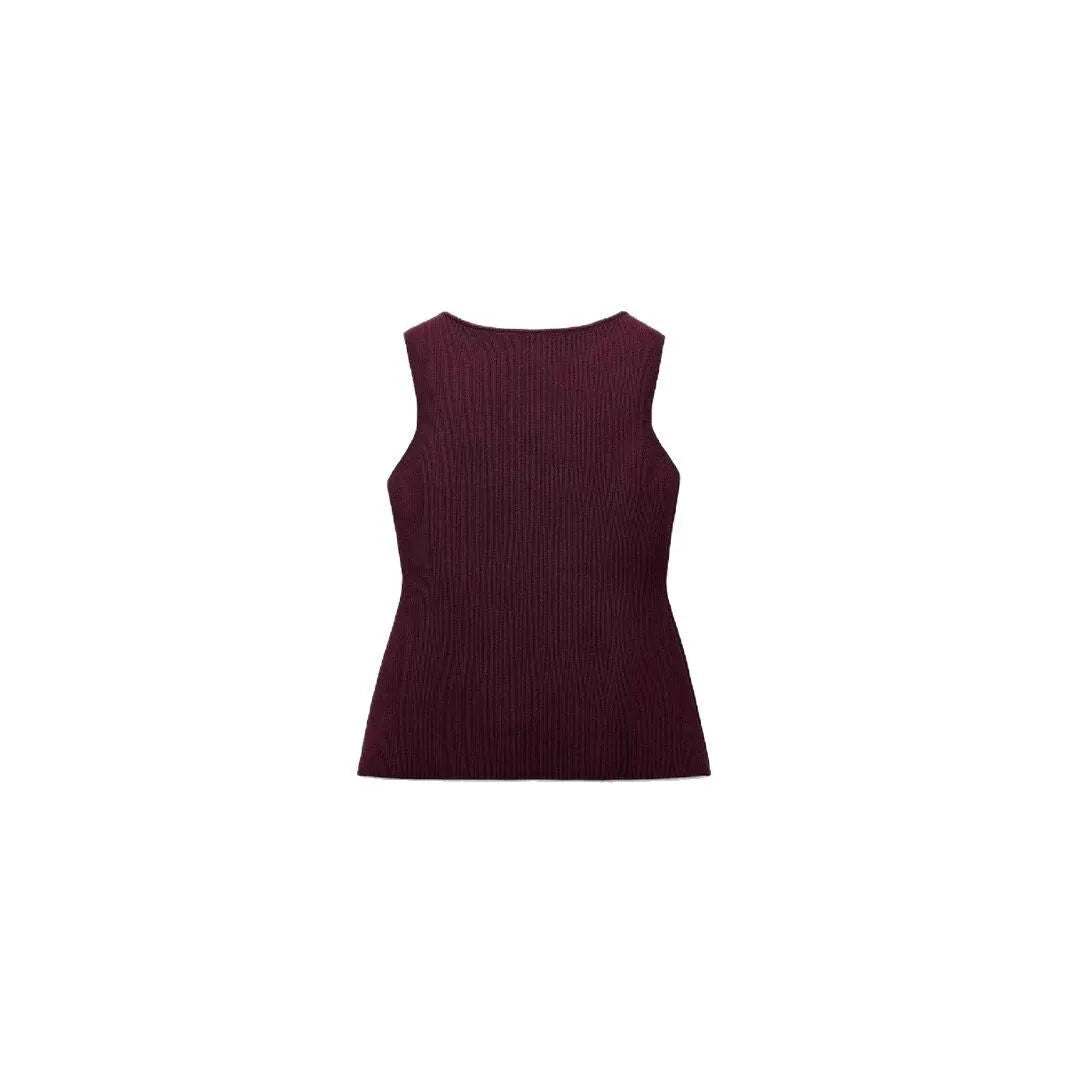 Slim fit sleeveless vest cardigan in viscose fibre with 3D pattern in dark red and white colour options