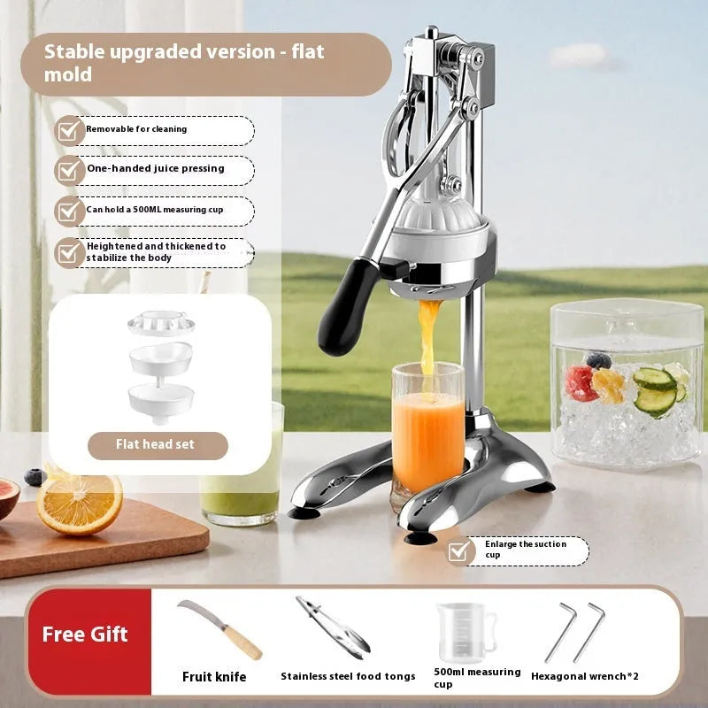 Manual stainless steel citrus juicer with quick disassembly feature and 480cm nylon construction