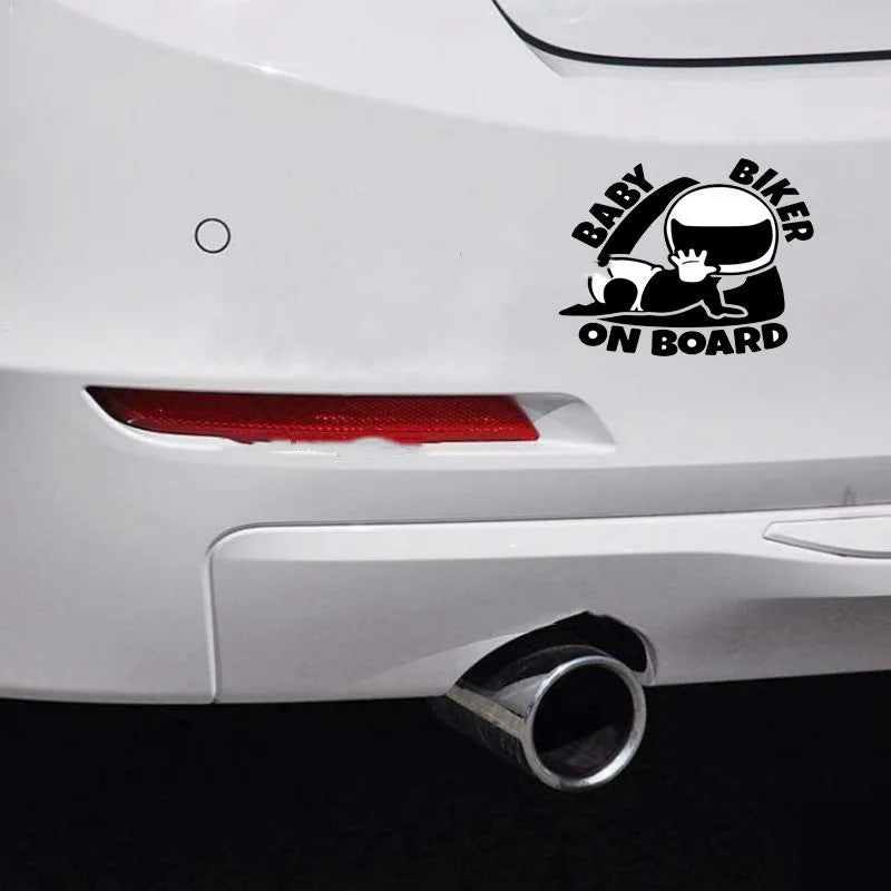 Black and white BABY ON BOARD reflective car sticker measuring 14.5 by 15 cm