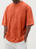 Men's stone washed distressed pullover t-shirt in loose fit with half sleeves available in eight colours