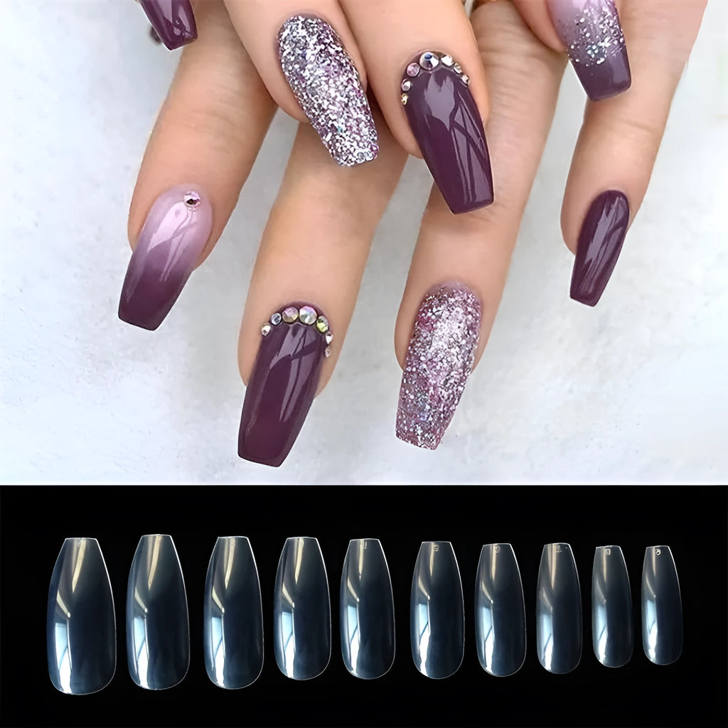 500 clear acrylic false nails in natural colour with 10 different sizes for professional or home manicures