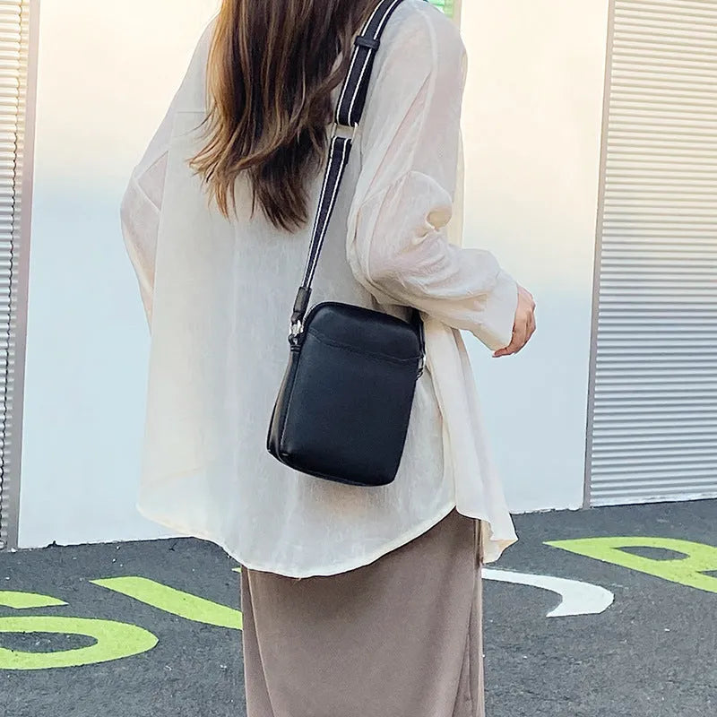 Women's compact crossbody shoulder bag for mobile phones in solid colour with 14.5×5.5×19cm dimensions