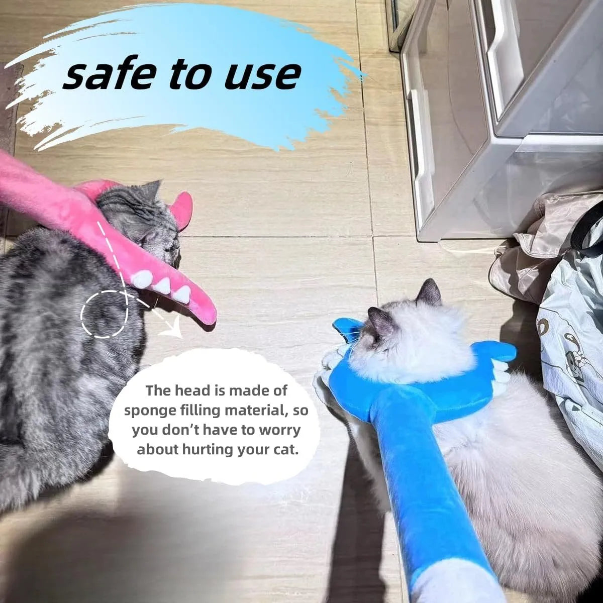 70cm plush cat wand toy for indoor cats in blue colour with plush-wrapped construction