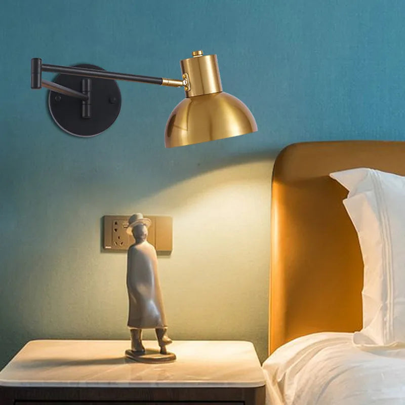 Modern minimalist double-section rocker arm wall lamp showing articulated arm positioning