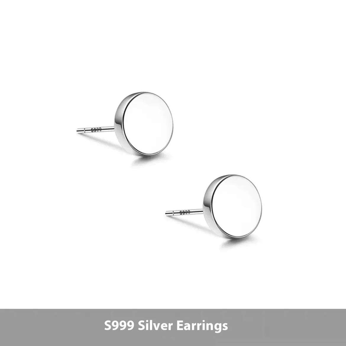 Sterling silver S999 flat ear bone studs in round geometry shape showing silver and black colour options