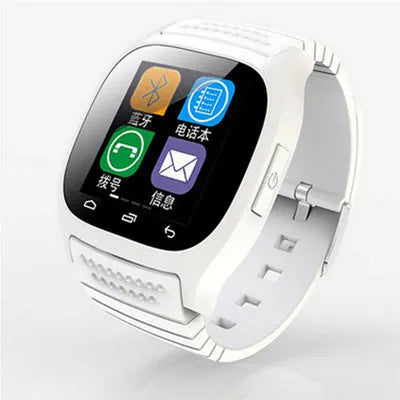 Smart Bluetooth sports watch in black, white, or blue colours compatible with iOS and Android devices