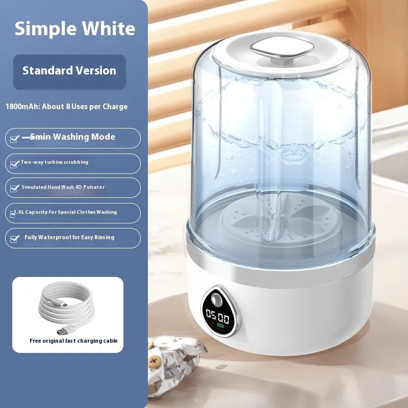 White portable USB-powered mini washing machine with waterproof storage compartment