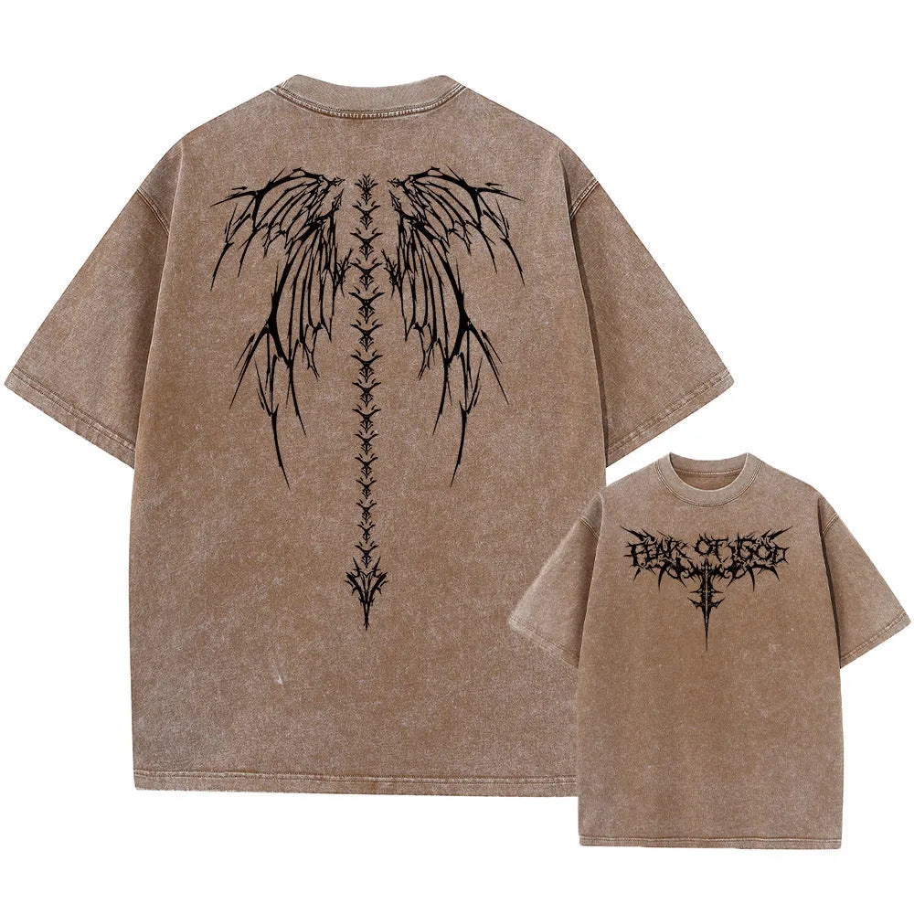 Men's oversized loose fit cotton t-shirt in a solid colour on a hanger, showing drop-shoulder short sleeves.