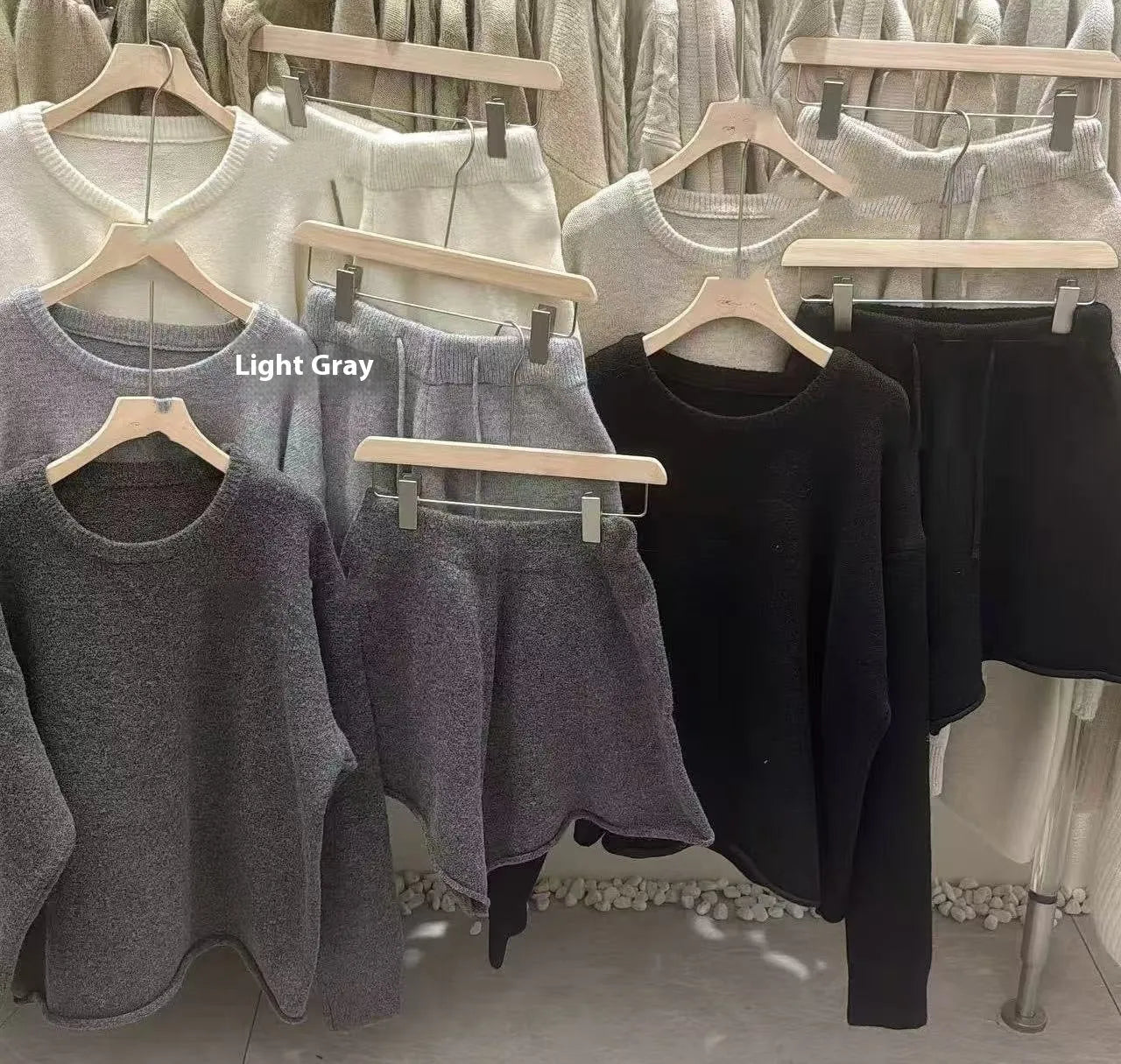 Women's loose-fitting long sleeve sweater with knitted wide-leg shorts two-piece set in polyester acrylic blend