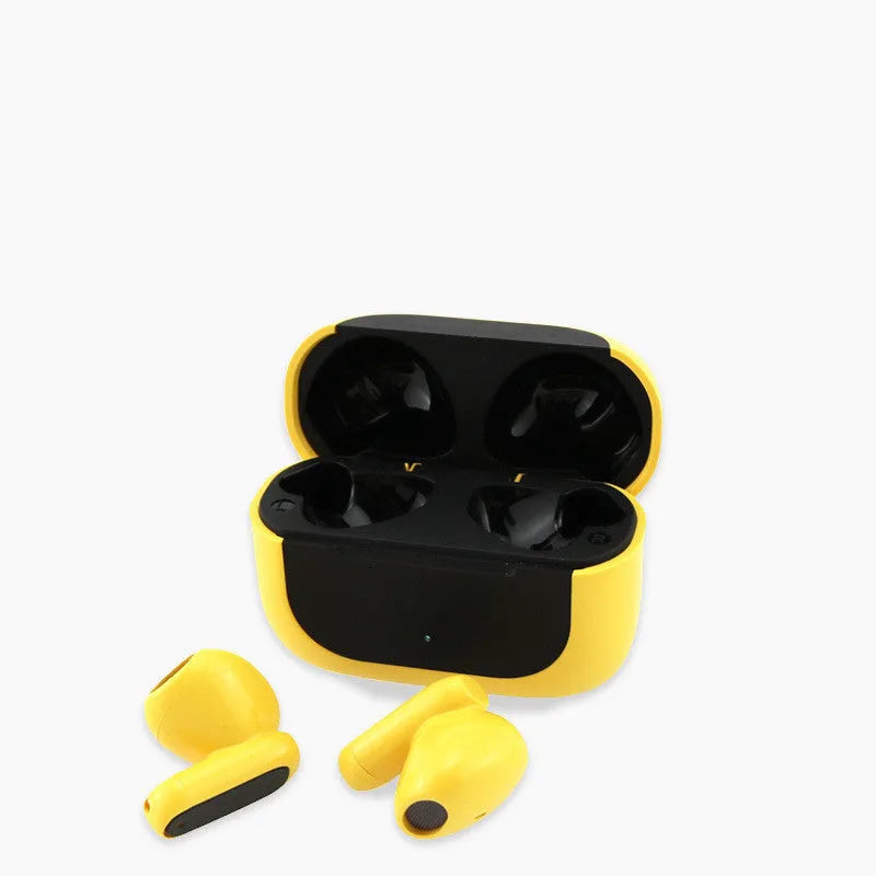 Jerry cartoon Bluetooth wireless headphones in black white yellow colours with earplug design