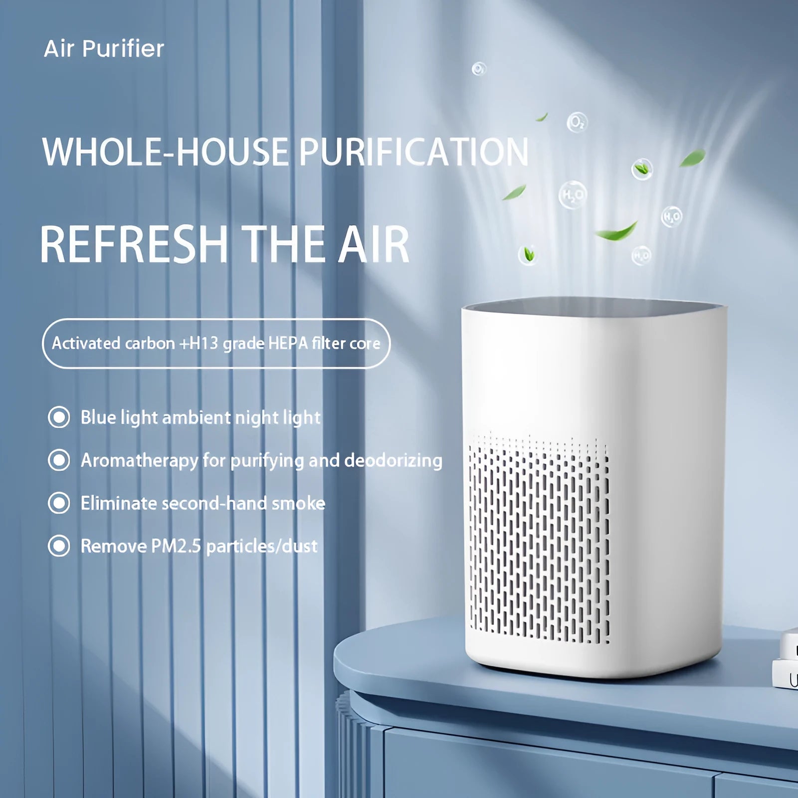 Simple style desktop air purifier and panel heating machine with USB cable.