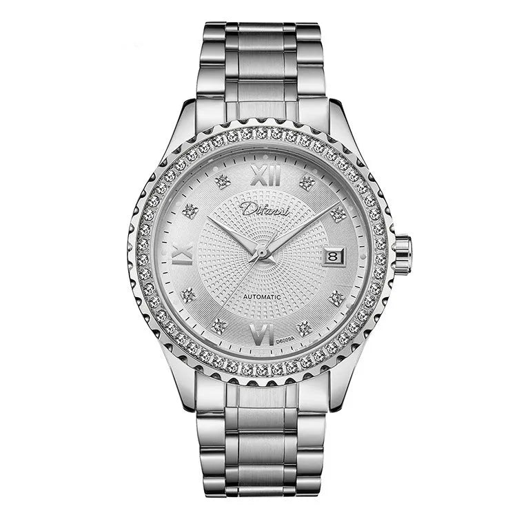 Men's gold automatic mechanical watch with black dial and luminous hands, business style waterproof timepiece