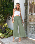 Women's high-waist cotton linen trousers in cropped length with pleated straight-leg design