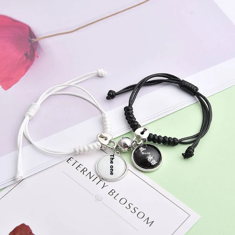 Magnetic couple bracelets with crown design and electroplating finish